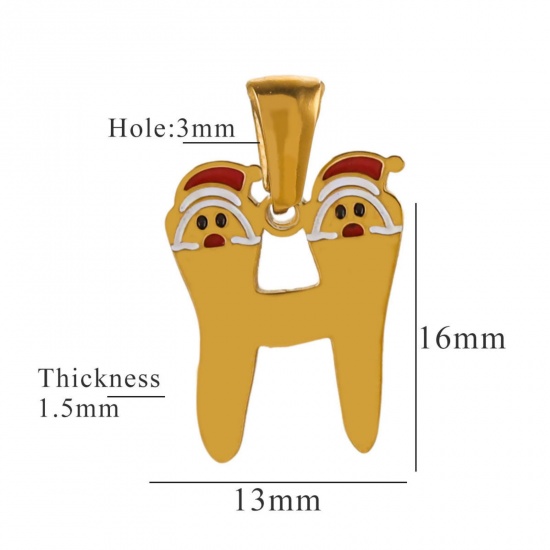 Изображение 1 ШТ Экологичное вакуумное PVD-покрытие 304 Нержавеющая Сталь Подвески Позолоченный Рождество шляпы Сообщение“ H ” 13мм x 16мм