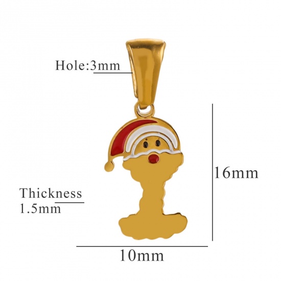 Picture of 1 Piece Eco-friendly PVD Vacuum Plating 304 Stainless Steel Charm Pendant Gold Plated Christmas Hats Message " I " 10mm x 16mm