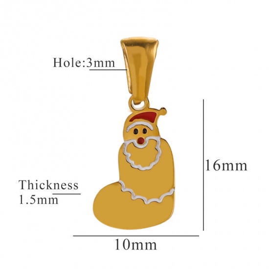 Picture of 1 Piece Eco-friendly PVD Vacuum Plating 304 Stainless Steel Charm Pendant Gold Plated Christmas Hats Message " J " 10mm x 16mm