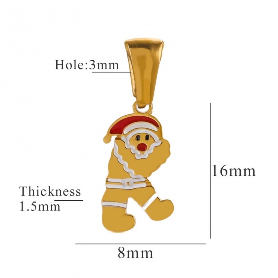 Picture of 1 Piece Eco-friendly PVD Vacuum Plating 304 Stainless Steel Charm Pendant Gold Plated Christmas Hats Message " K " 8mm x 16mm