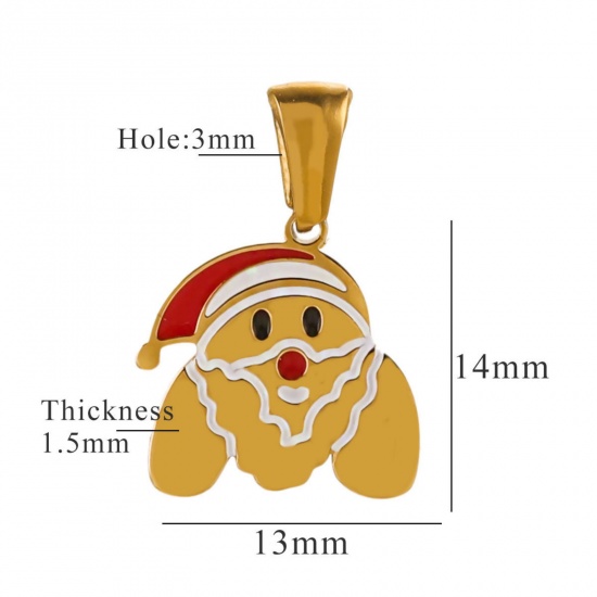 Picture of 1 Piece Eco-friendly PVD Vacuum Plating 304 Stainless Steel Charm Pendant Gold Plated Christmas Hats Message " M " 13mm x 14mm