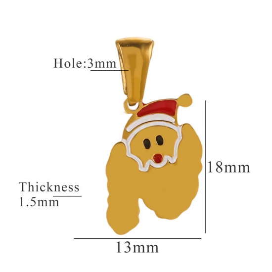 Picture of 1 Piece Eco-friendly PVD Vacuum Plating 304 Stainless Steel Charm Pendant Gold Plated Christmas Hats Message " N " 13mm x 18mm