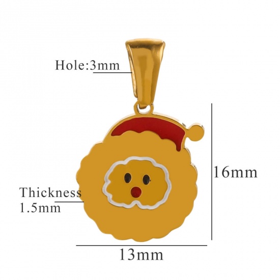 Picture of 1 Piece Eco-friendly PVD Vacuum Plating 304 Stainless Steel Charm Pendant Gold Plated Christmas Hats Message " O " 13mm x 16mm