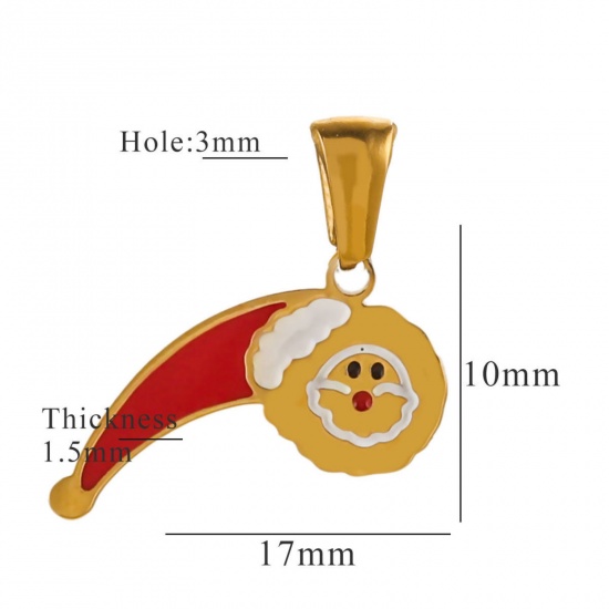 Picture of 1 Piece Eco-friendly PVD Vacuum Plating 304 Stainless Steel Charm Pendant Gold Plated Christmas Hats Message " P " 17mm x 10mm