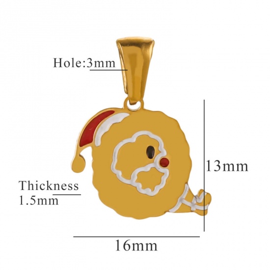 Picture of 1 Piece Eco-friendly PVD Vacuum Plating 304 Stainless Steel Charm Pendant Gold Plated Christmas Hats Message " Q " 16mm x 13mm