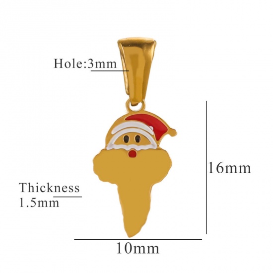 Picture of 1 Piece Eco-friendly PVD Vacuum Plating 304 Stainless Steel Charm Pendant Gold Plated Christmas Hats Message " T " 10mm x 16mm