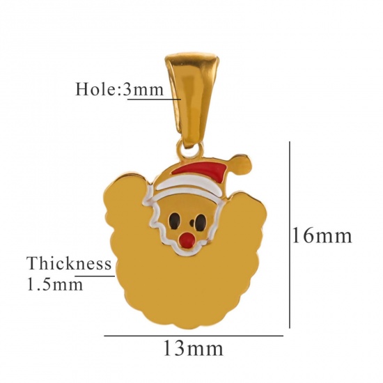 Picture of 1 Piece Eco-friendly PVD Vacuum Plating 304 Stainless Steel Charm Pendant Gold Plated Christmas Hats Message " U " 13mm x 16mm