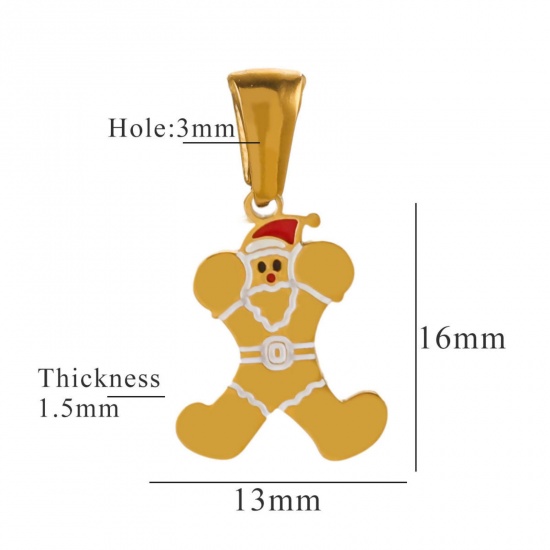 Picture of 1 Piece Eco-friendly PVD Vacuum Plating 304 Stainless Steel Charm Pendant Gold Plated Christmas Hats Message " X " 13mm x 16mm