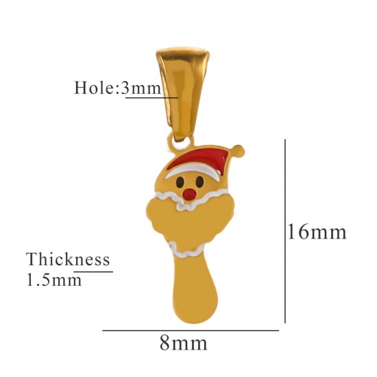 Picture of 1 Piece Eco-friendly PVD Vacuum Plating 304 Stainless Steel Charm Pendant Gold Plated Christmas Hats Message " Y " 8mm x 16mm