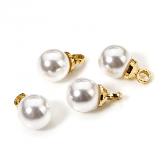 Image de 10 Pcs Breloques en Laiton & Acrylique Rond Plaqué Or 18K Perle Imitation Acrylique 9.5mm x 6mm