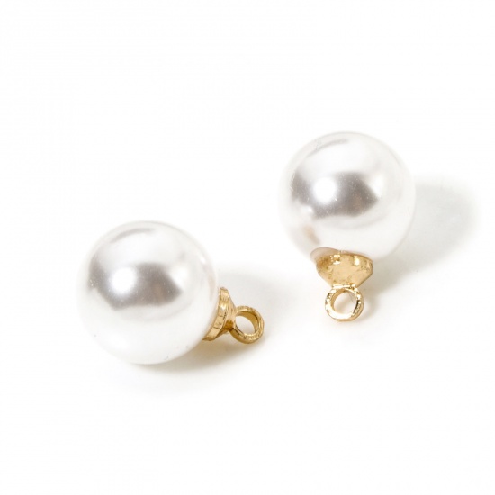 Image de 10 Pcs Breloques en Laiton & Acrylique Rond Plaqué Or 18K Perle Imitation Acrylique 13.5mm x 10mm