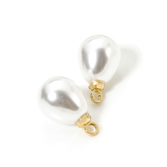 Image de 10 Pcs Breloques en Laiton & Acrylique Goutte d'Eau Plaqué Or 18K Perle Imitation Acrylique 13mm x 8mm