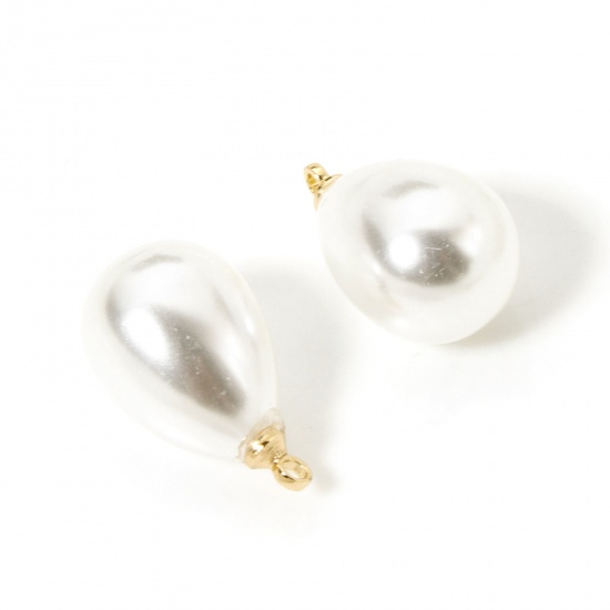Image de 10 Pcs Breloques en Laiton & Acrylique Goutte d'Eau Plaqué Or 18K Perle Imitation Acrylique 17mm x 10mm