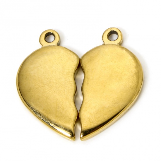 Picture of 1 Set ( 2 PCs/Set) Eco-friendly PVD Vacuum Plating 304 Stainless Steel Pendants 18K Gold Plated Broken Heart 3cm x 1.6cm