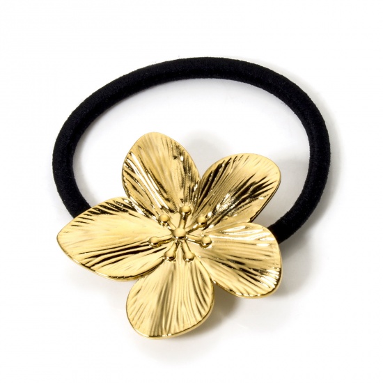 Picture of 1 Piece Eco-friendly PVD Vacuum Plating 304 Stainless Steel Ponytail Holder Hair Ties Band Scrunchies 18K Gold Plated Flower 5cm Dia.