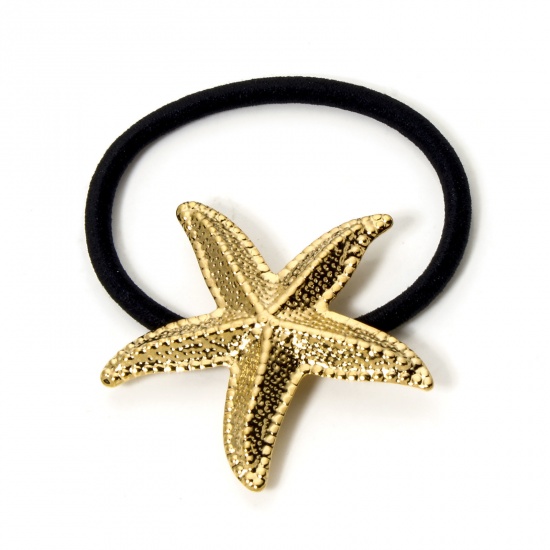 Picture of 1 Piece Eco-friendly PVD Vacuum Plating 304 Stainless Steel Ponytail Holder Hair Ties Band Scrunchies 18K Gold Plated Star Fish 5cm Dia.