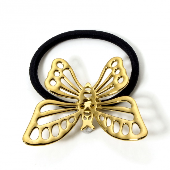 Picture of 1 Piece Eco-friendly PVD Vacuum Plating 304 Stainless Steel Ponytail Holder Hair Ties Band Scrunchies 18K Gold Plated Butterfly Animal Hollow 5cm Dia.