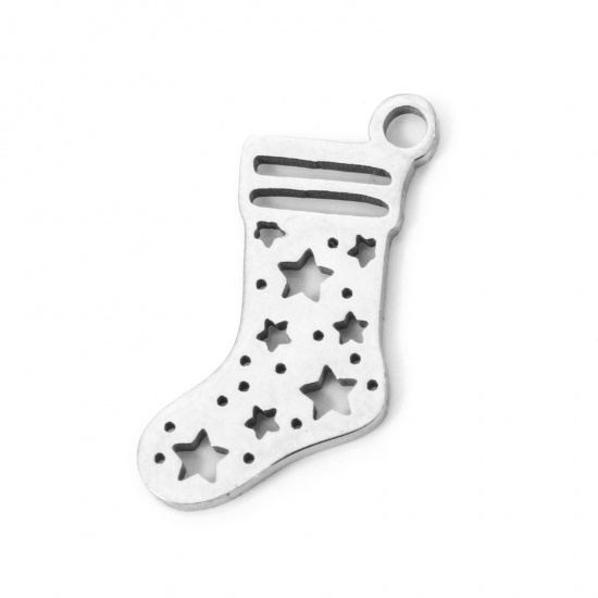 Imagen de 3 Unidades 304 Acero Inoxidable Navidad Colgantes Calceta De la Navidad Tono de Plata Hueco 17mm x 8mm
