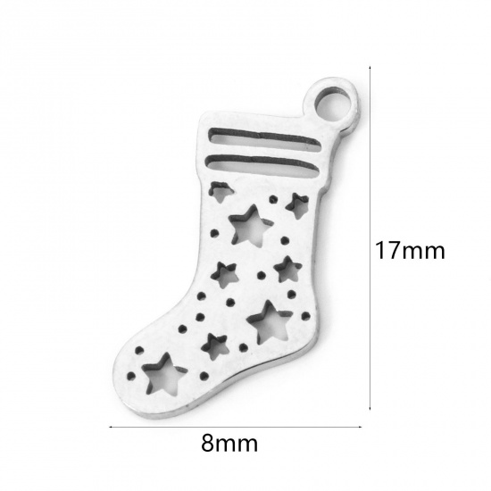 Imagen de 3 Unidades 304 Acero Inoxidable Navidad Colgantes Calceta De la Navidad Tono de Plata Hueco 17mm x 8mm
