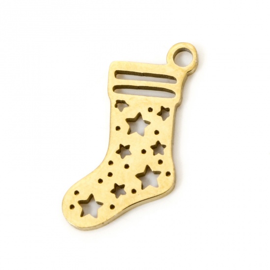 Imagen de 3 Unidades Enchapado al Vacío 304 Acero Inoxidable Navidad Colgantes Calceta De la Navidad Chapado en Oro de 18K Hueco 17mm x 8mm
