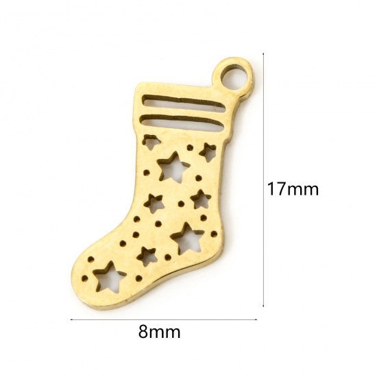 Imagen de 3 Unidades Enchapado al Vacío 304 Acero Inoxidable Navidad Colgantes Calceta De la Navidad Chapado en Oro de 18K Hueco 17mm x 8mm