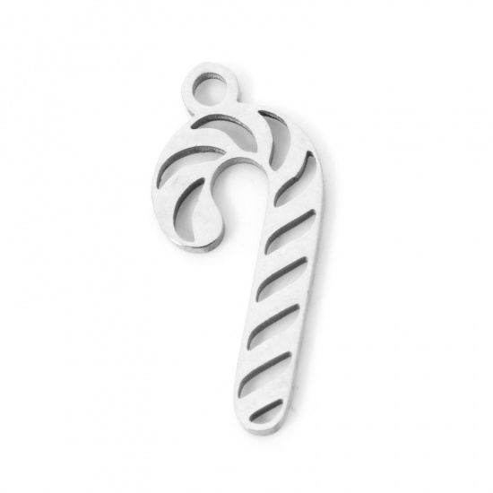 Imagen de 3 Unidades 304 Acero Inoxidable Navidad Colgantes Bastón de Caramelo de Navidad Tono de Plata Hueco 17mm x 8mm