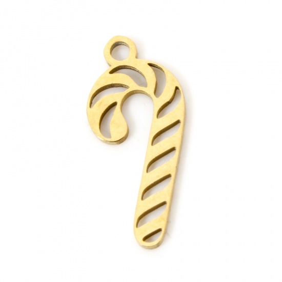 Imagen de 3 Unidades Enchapado al Vacío 304 Acero Inoxidable Navidad Colgantes Bastón de Caramelo de Navidad Chapado en Oro de 18K Hueco 17mm x 8mm