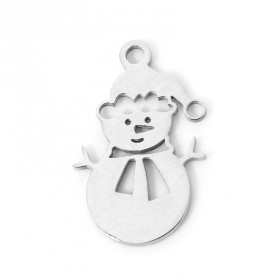 Imagen de 3 Unidades 304 Acero Inoxidable Navidad Colgantes Muñeco de nieve Tono de Plata Hueco 18mm x 11mm