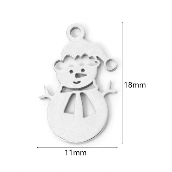 Imagen de 3 Unidades 304 Acero Inoxidable Navidad Colgantes Muñeco de nieve Tono de Plata Hueco 18mm x 11mm