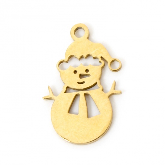 Imagen de 3 Unidades Enchapado al Vacío 304 Acero Inoxidable Navidad Colgantes Muñeco de nieve Chapado en Oro de 18K Hueco 18mm x 11mm