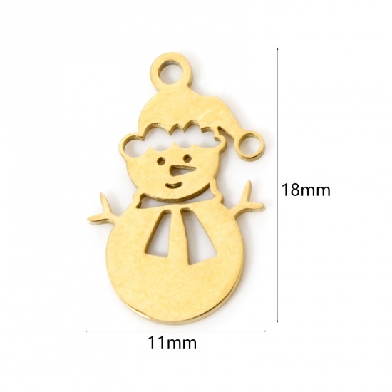 Imagen de 3 Unidades Enchapado al Vacío 304 Acero Inoxidable Navidad Colgantes Muñeco de nieve Chapado en Oro de 18K Hueco 18mm x 11mm