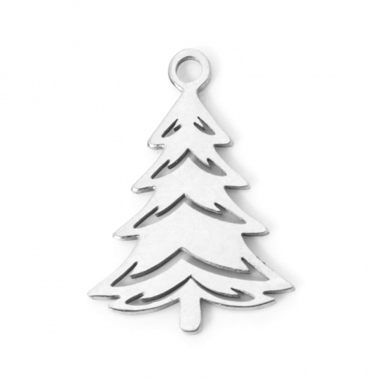 Imagen de 3 Unidades 304 Acero Inoxidable Navidad Colgantes Árbol de Navidad Tono de Plata Hueco 17mm x 12mm