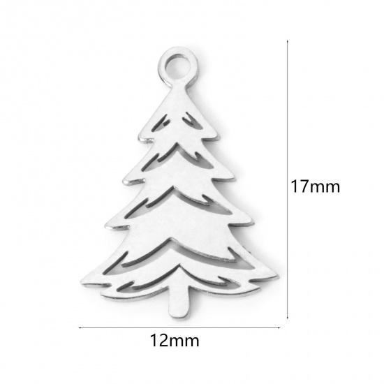 Imagen de 3 Unidades 304 Acero Inoxidable Navidad Colgantes Árbol de Navidad Tono de Plata Hueco 17mm x 12mm