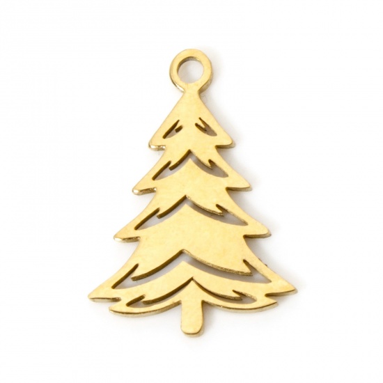 Imagen de 3 Unidades Enchapado al Vacío 304 Acero Inoxidable Navidad Colgantes Árbol de Navidad Chapado en Oro de 18K Hueco 17mm x 12mm