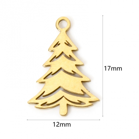 Изображение 3 PCs Vacuum Plating 304 Stainless Steel Christmas Charms 18K Gold Plated Christmas Tree Hollow 17mm x 12mm