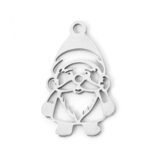 Imagen de 3 Unidades 304 Acero Inoxidable Navidad Colgantes Papa Noél Navidad Tono de Plata Hueco 19mm x 12mm