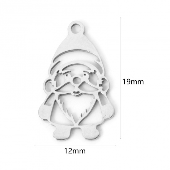 Imagen de 3 Unidades 304 Acero Inoxidable Navidad Colgantes Papa Noél Navidad Tono de Plata Hueco 19mm x 12mm
