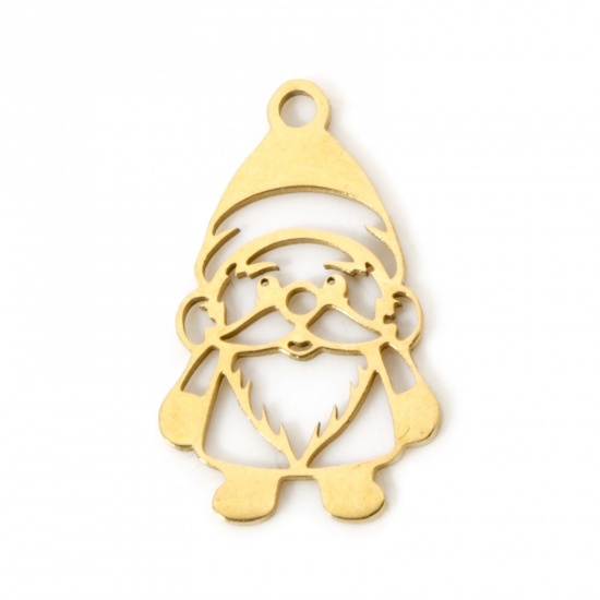 Imagen de 3 Unidades Enchapado al Vacío 304 Acero Inoxidable Navidad Colgantes Papa Noél Navidad Chapado en Oro de 18K Hueco 19mm x 12mm