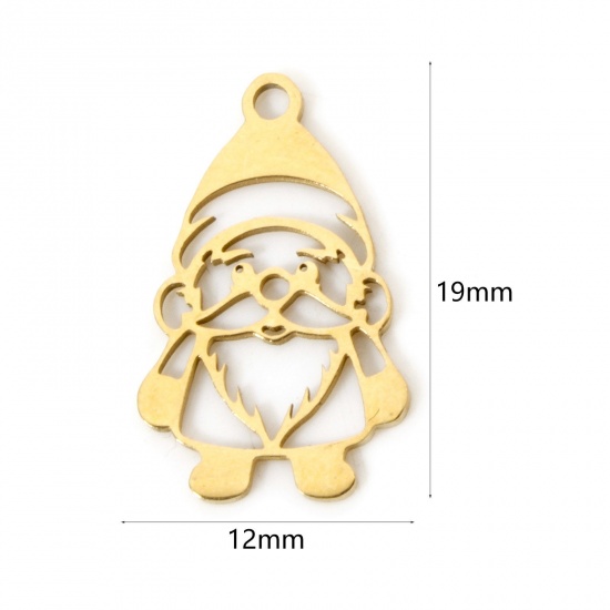 Imagen de 3 Unidades Enchapado al Vacío 304 Acero Inoxidable Navidad Colgantes Papa Noél Navidad Chapado en Oro de 18K Hueco 19mm x 12mm