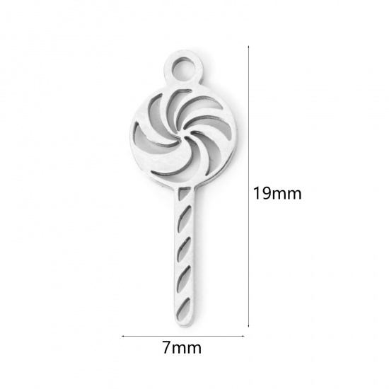 Imagen de 3 Unidades 304 Acero Inoxidable Navidad Colgantes Pirulí Tono de Plata Hueco 19mm x 7mm