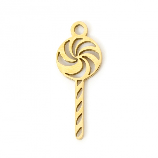 Imagen de 3 Unidades Enchapado al Vacío 304 Acero Inoxidable Navidad Colgantes Pirulí Chapado en Oro de 18K Hueco 19mm x 7mm