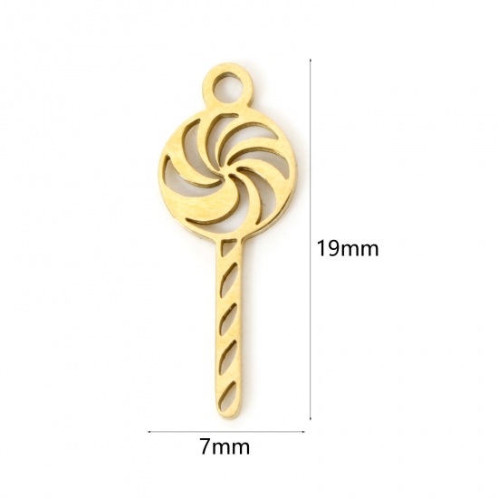 Imagen de 3 Unidades Enchapado al Vacío 304 Acero Inoxidable Navidad Colgantes Pirulí Chapado en Oro de 18K Hueco 19mm x 7mm