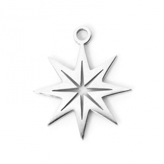 Imagen de 3 Unidades 304 Acero Inoxidable Navidad Colgantes Estrella Tono de Plata Hueco 16mm x 14mm