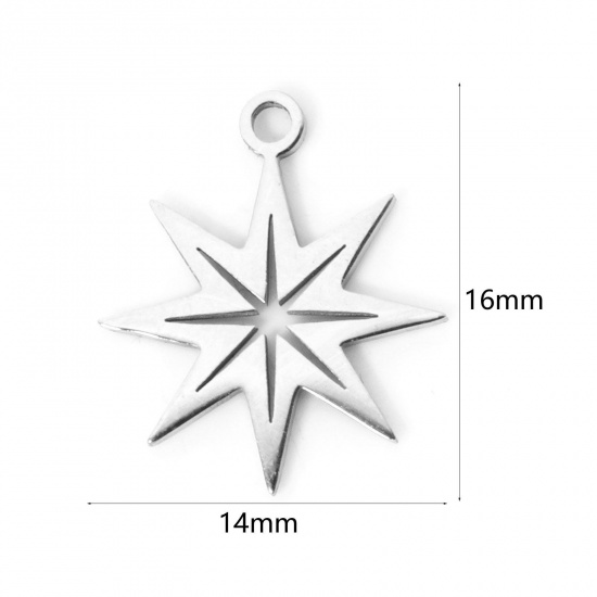 Imagen de 3 Unidades 304 Acero Inoxidable Navidad Colgantes Estrella Tono de Plata Hueco 16mm x 14mm