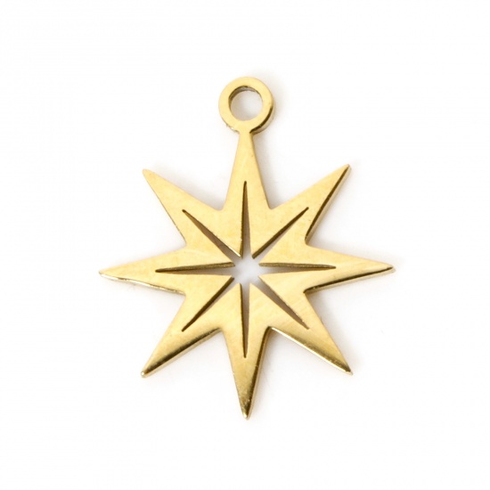 Imagen de 3 Unidades Enchapado al Vacío 304 Acero Inoxidable Navidad Colgantes Estrella Chapado en Oro de 18K Hueco 16mm x 14mm