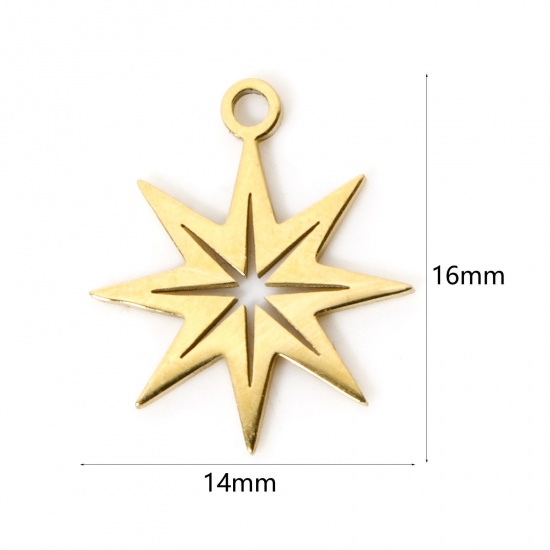 Imagen de 3 Unidades Enchapado al Vacío 304 Acero Inoxidable Navidad Colgantes Estrella Chapado en Oro de 18K Hueco 16mm x 14mm