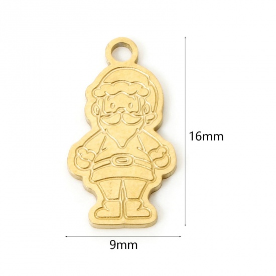 Picture of 2 PCs Vacuum Plating 304 Stainless Steel Christmas Charms 18K Gold Plated Christmas Santa Claus Double-sided Polishing 16mm x 9mm