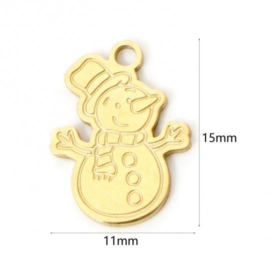 Picture of 2 PCs Vacuum Plating 304 Stainless Steel Christmas Charms 18K Gold Plated Christmas Snowman Double-sided Polishing 15mm x