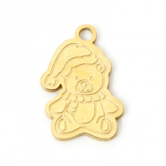 Picture of 2 PCs Vacuum Plating 304 Stainless Steel Christmas Charms 18K Gold Plated Doll Double-sided Polishing 15.5mm x 10mm