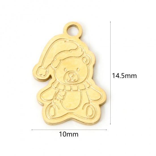 Picture of 2 PCs Vacuum Plating 304 Stainless Steel Christmas Charms 18K Gold Plated Doll Double-sided Polishing 15.5mm x 10mm